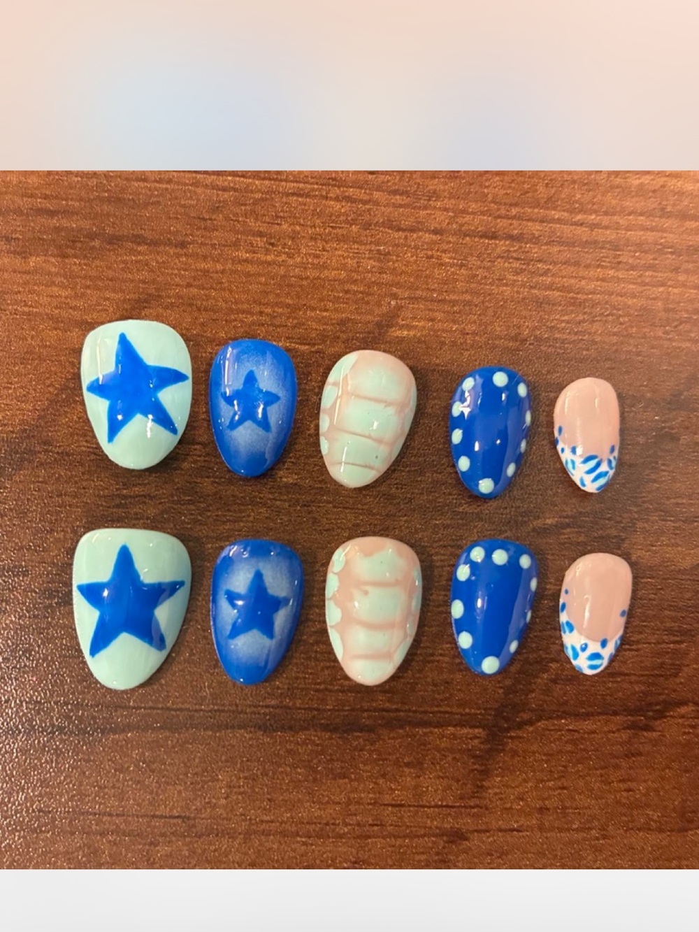 Handmade Blue & Pink Star Press-On Nail Set